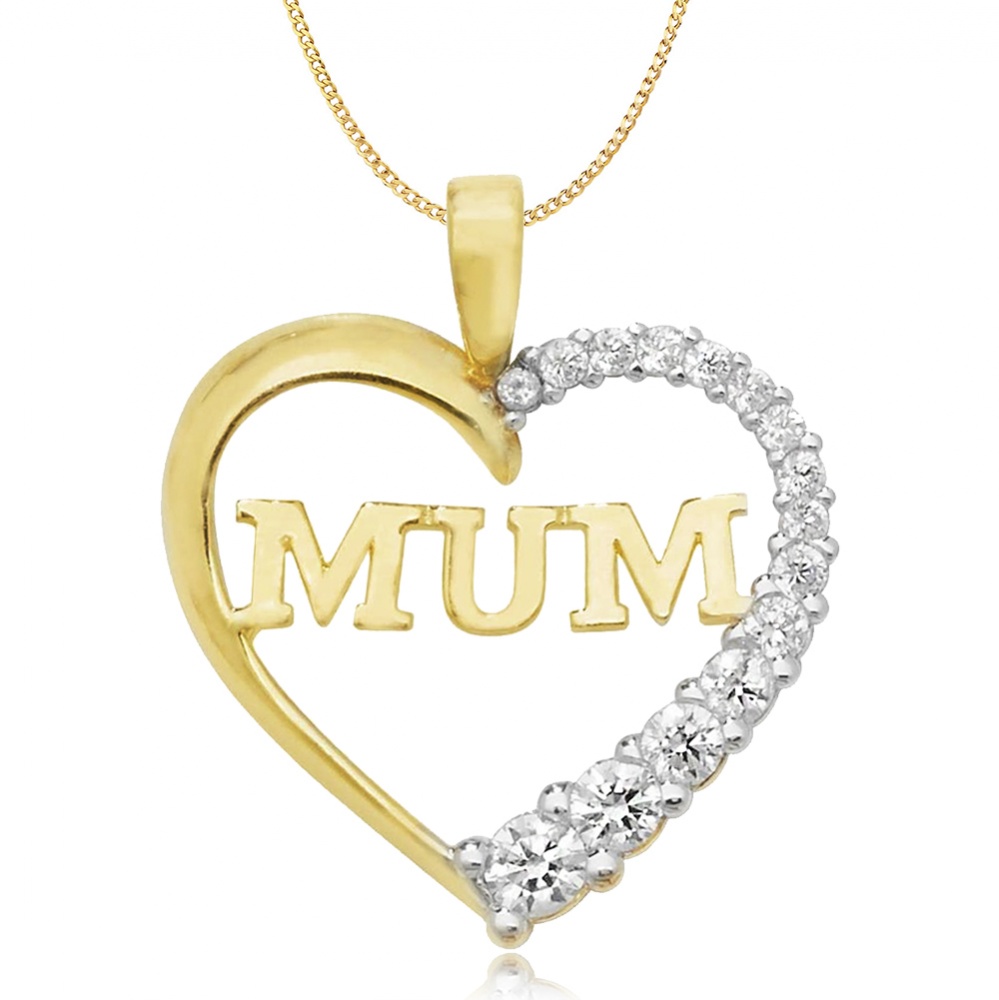 Mum Heart Shaped Necklace, 9ct Gold, Yellow