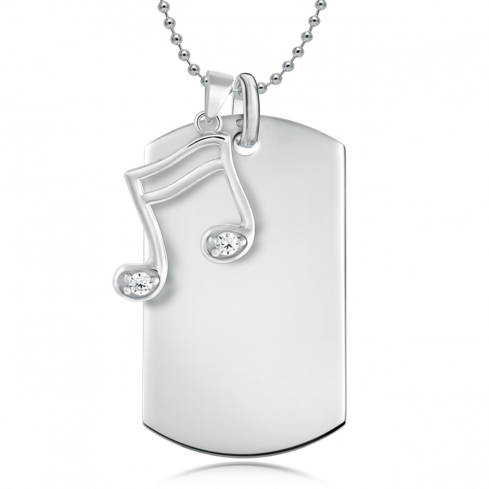 Music Note & Dog Tag, Personalised, Sterling Silver