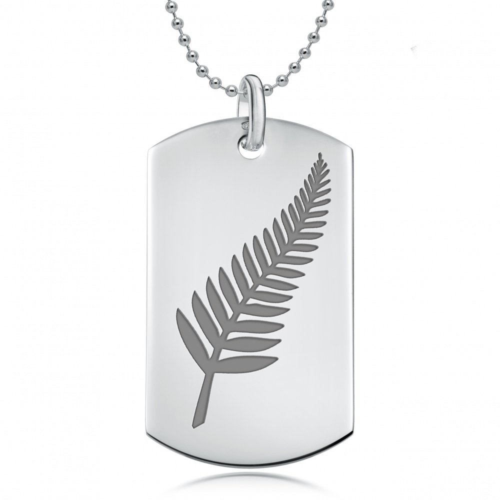 Personalised New Zealand Fern Dog Tag, Engraved, 925 Sterling Silver
