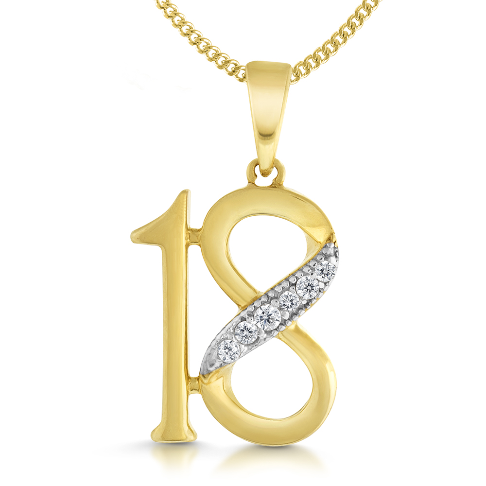 18th Birthday Necklace, 9ct Yellow Gold & Cubic Zirconia
