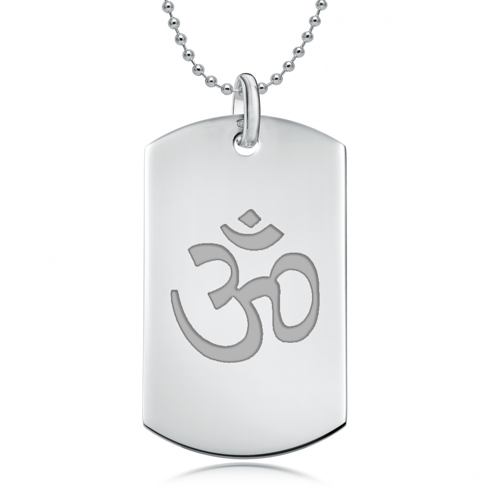 Om (Aum) Sterling Silver Dog Tag Necklace (can be personalised)