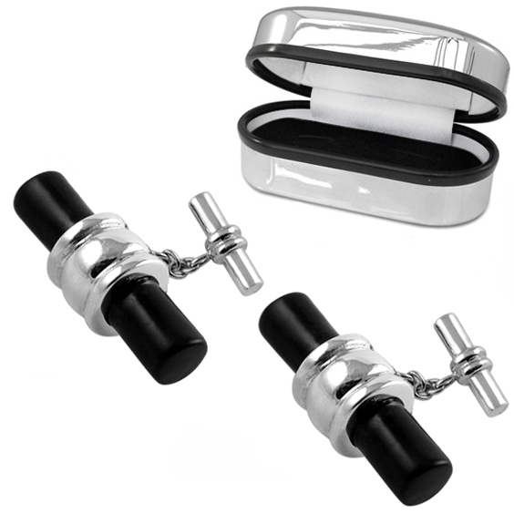 Onyx Barrel Cufflinks, 925 Sterling Silver (can be personalised)