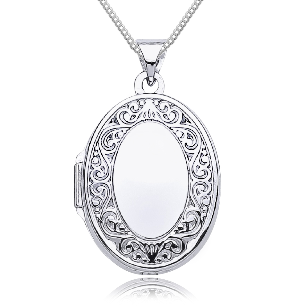 Scroll Border White Gold Locket, Personalised / Engraved