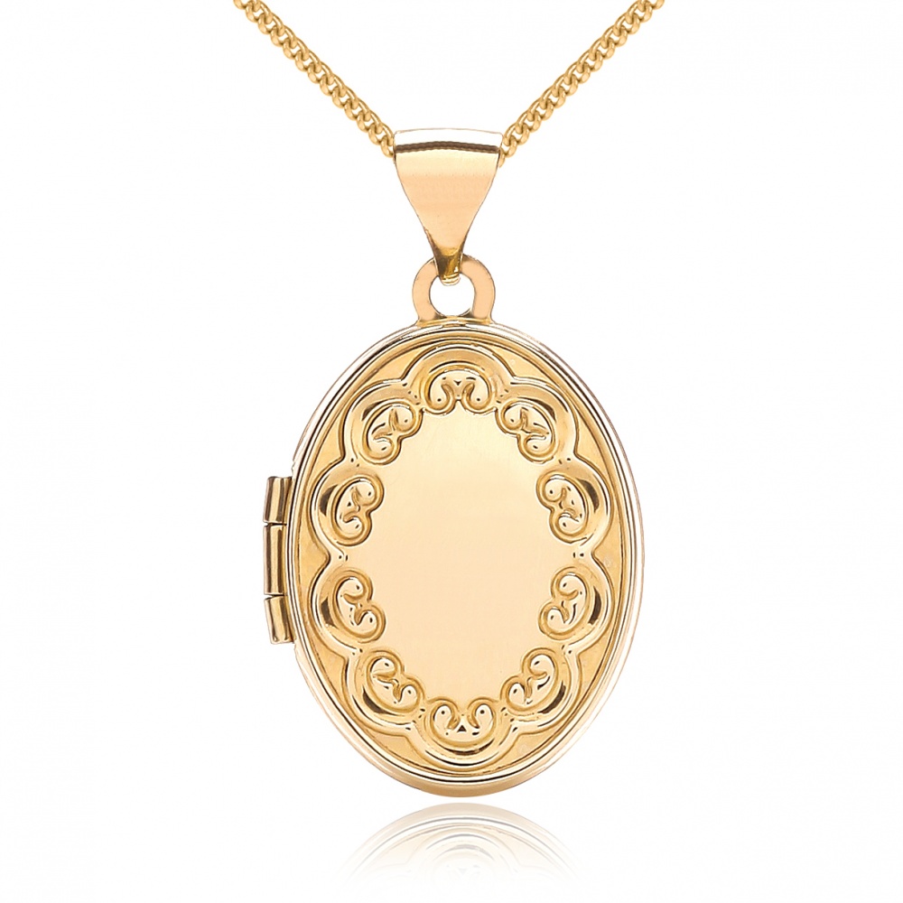 Fancy Border Oval Locket, 9ct Yellow Gold, Personalised / Engraved