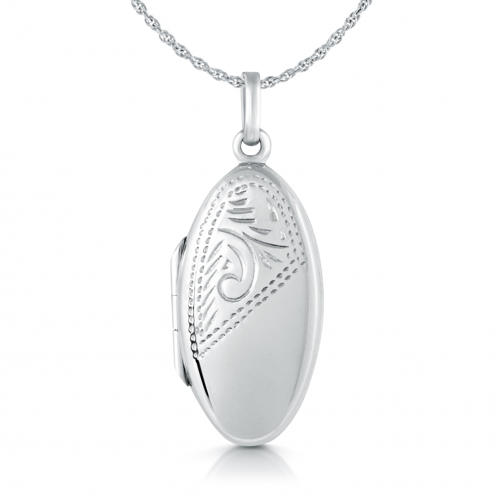 Oval Locket Half Engraved Sterling Silver (can be personalised)