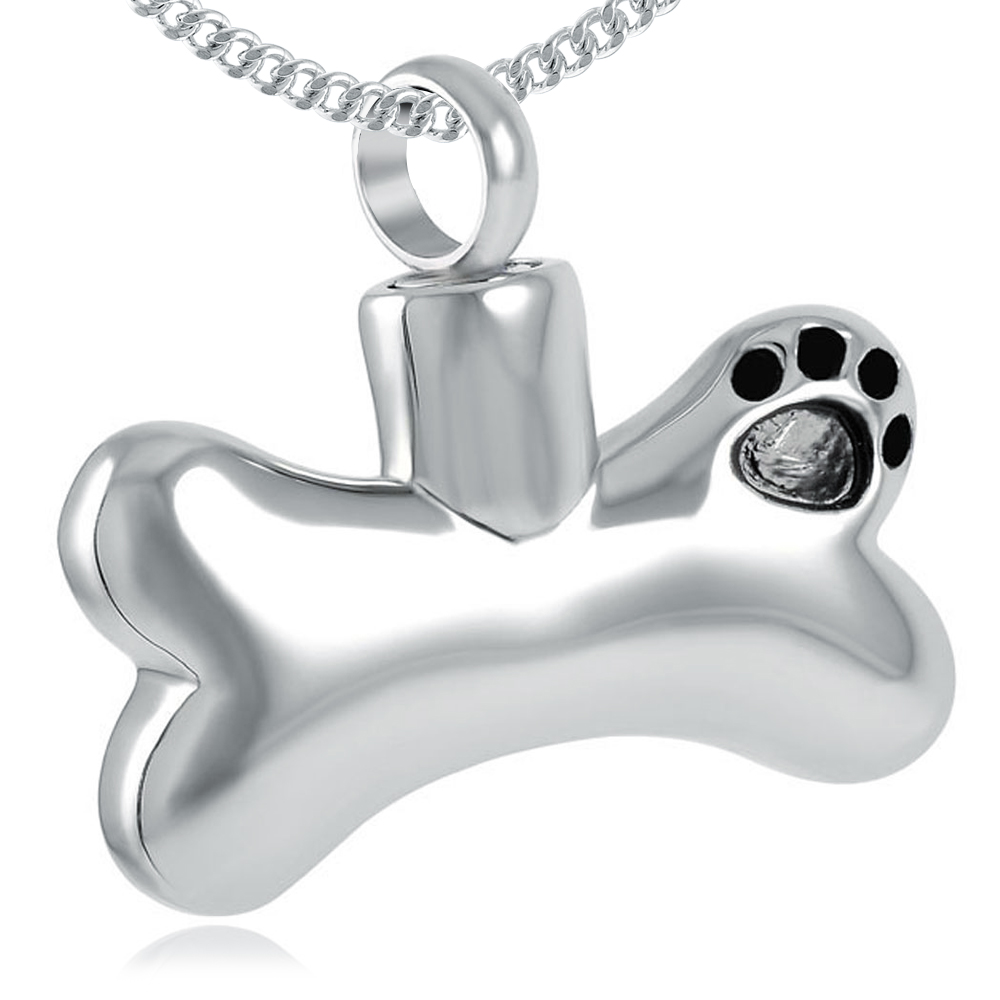 Paw Print Bone Ashes Necklace, Personalised, Stainless Steel