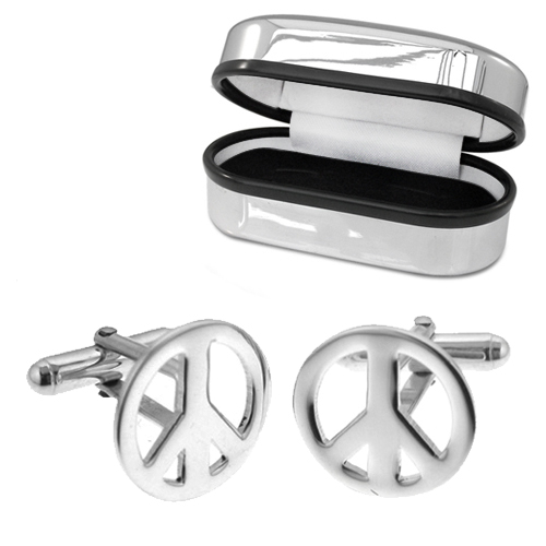 Peace Sign Sterling Silver Cufflinks (can be personalised)