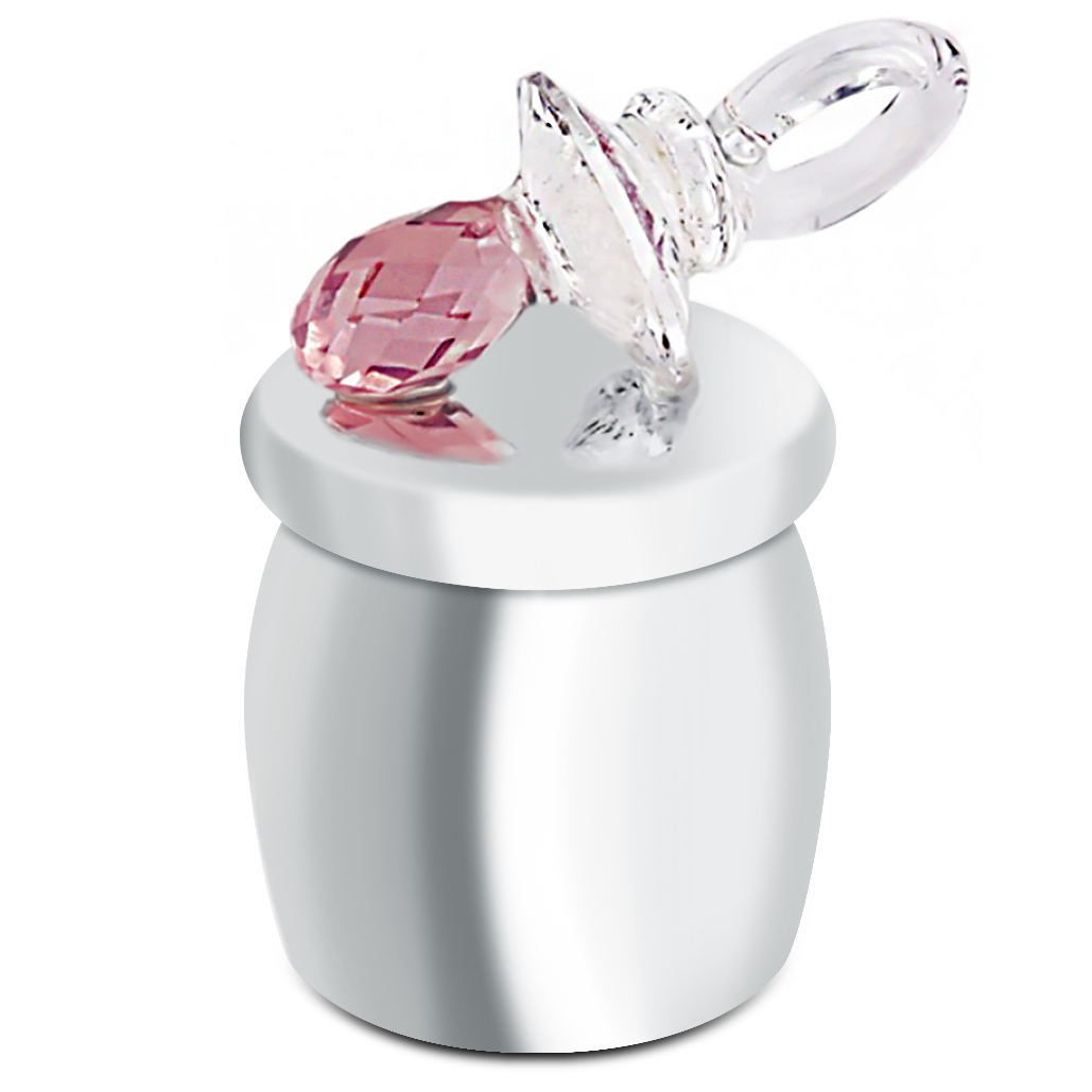 Dummy/Pacifier First Tooth Box, Pink Austrian Crystal & Sterling Silver