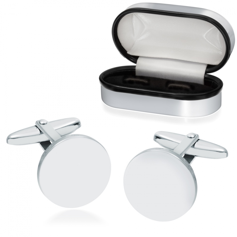 Plain Round Cufflinks, 925 Sterling Silver (can be personalised)