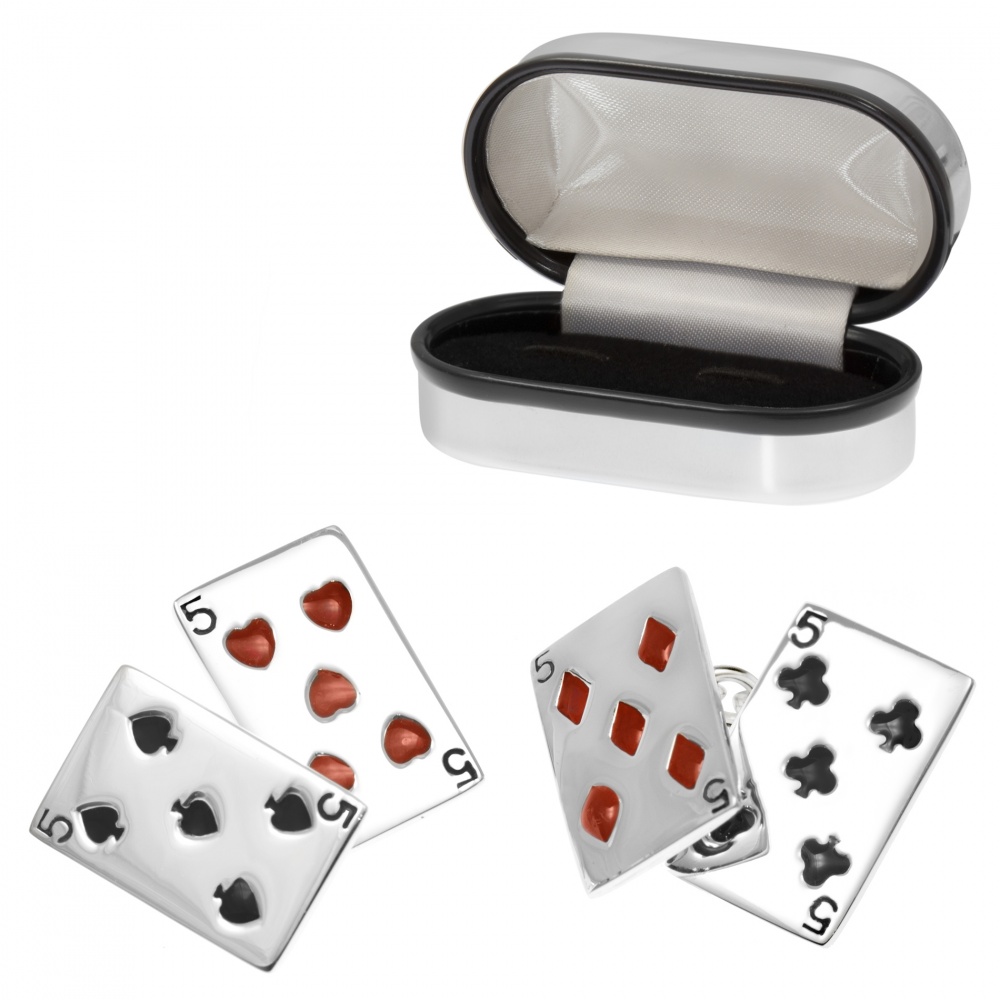 Playing Cards Sterling Silver and Enamel Cufflinks (can be personalised)