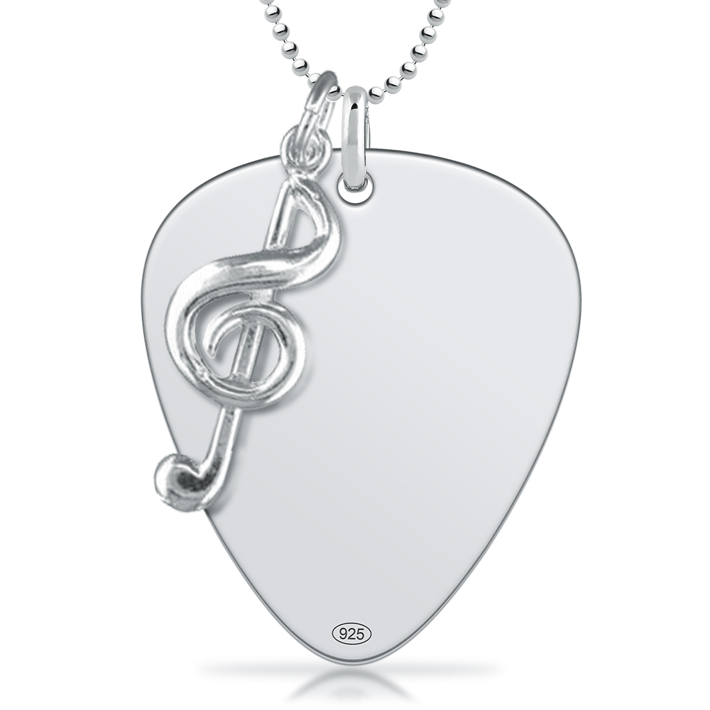 Plectrum with Treble Clef Necklace, 925 Sterling Silver (can be personalised)
