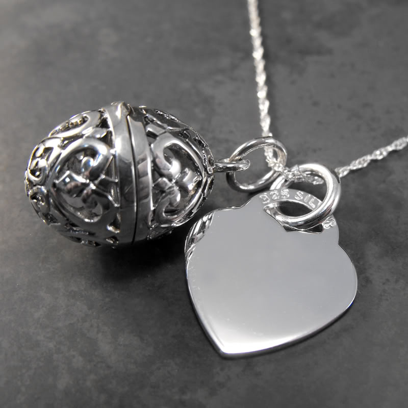 Pomander & Heart Solid 925 Silver Pendant/Necklace Personalised