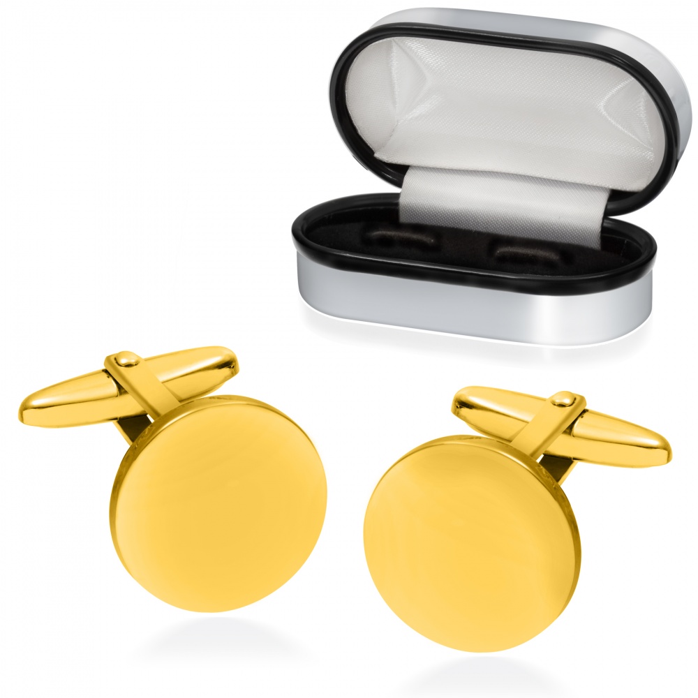 Plain Round Cufflinks, Gold Plated 925 Sterling Silver, Personalised