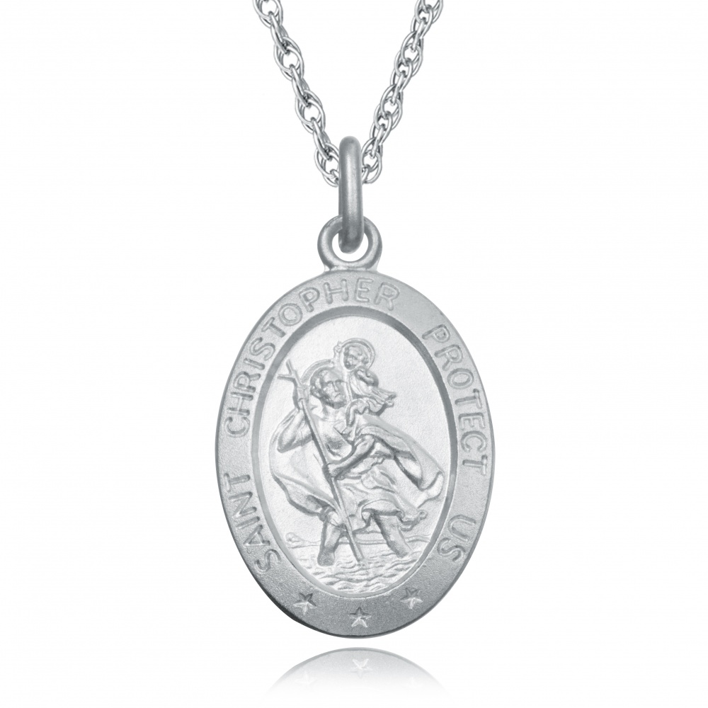 Sterling Silver Reversible Oval St Christopher Pendant