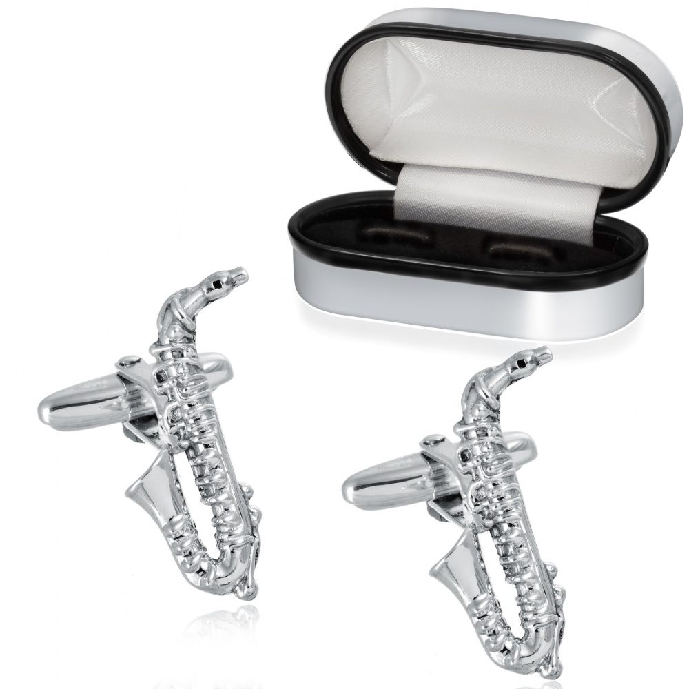 Saxophone Cufflinks, 925 Sterling Silver, can be personalised