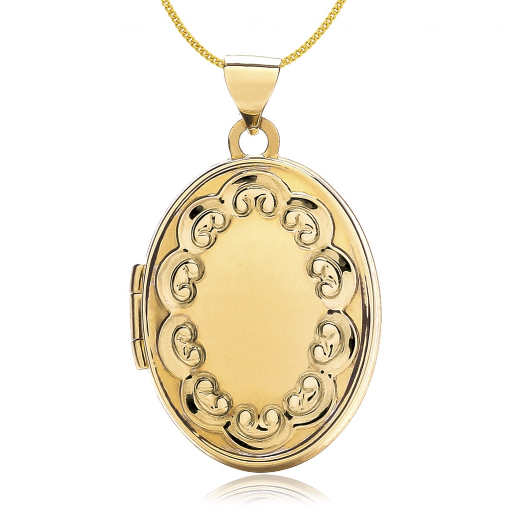 Scallop Border Oval Locket, 9ct Yellow Gold, Personalised/ Engraved