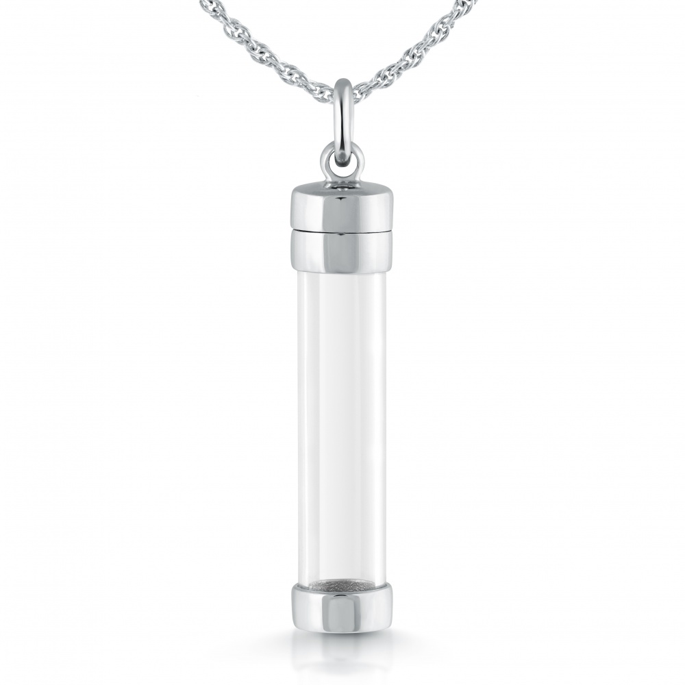 See-Through Tube Necklace for hair/ashes, Sterling Silver, Screw-Topped