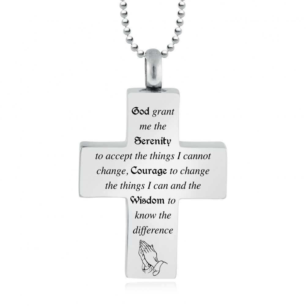 Serenity Prayer Cremation Ashes Cross Necklace, Personalised / Engraved