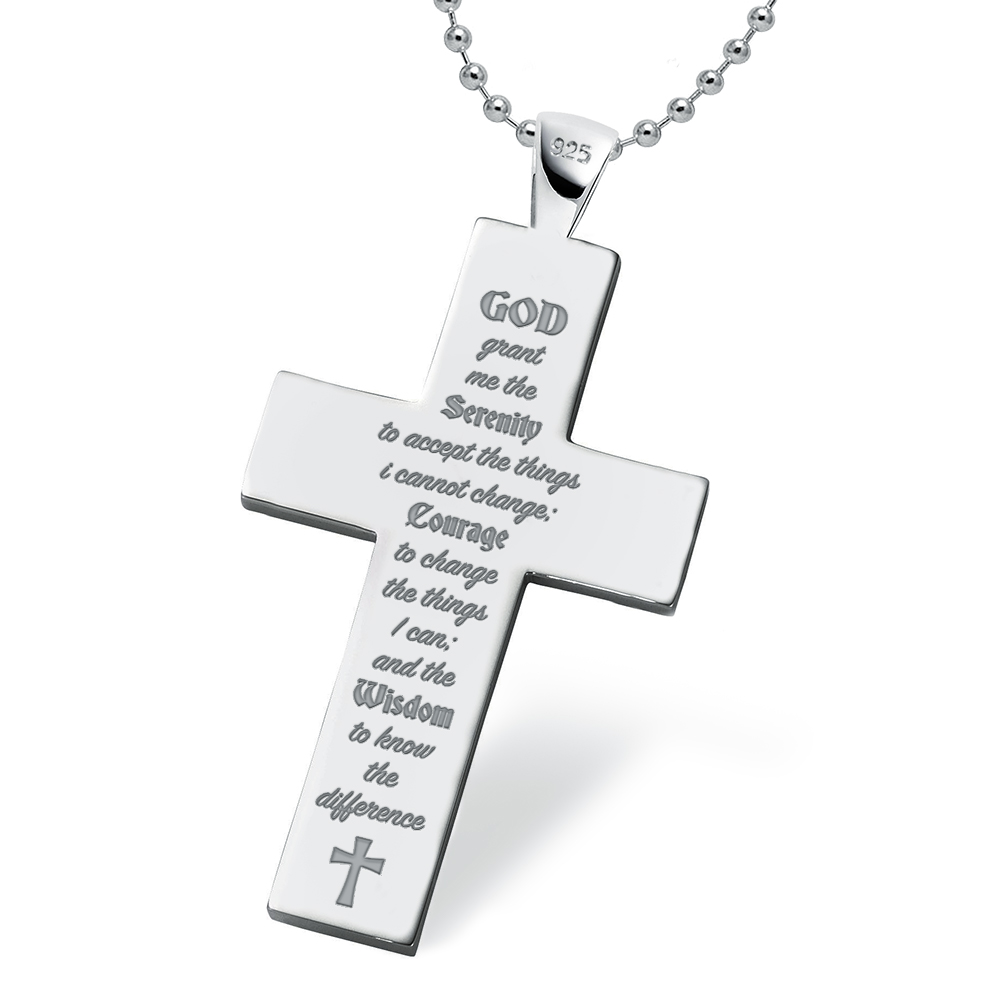 Silver Serenity Prayer Cross Pendant 925 Hallmark All Chain Lengths 