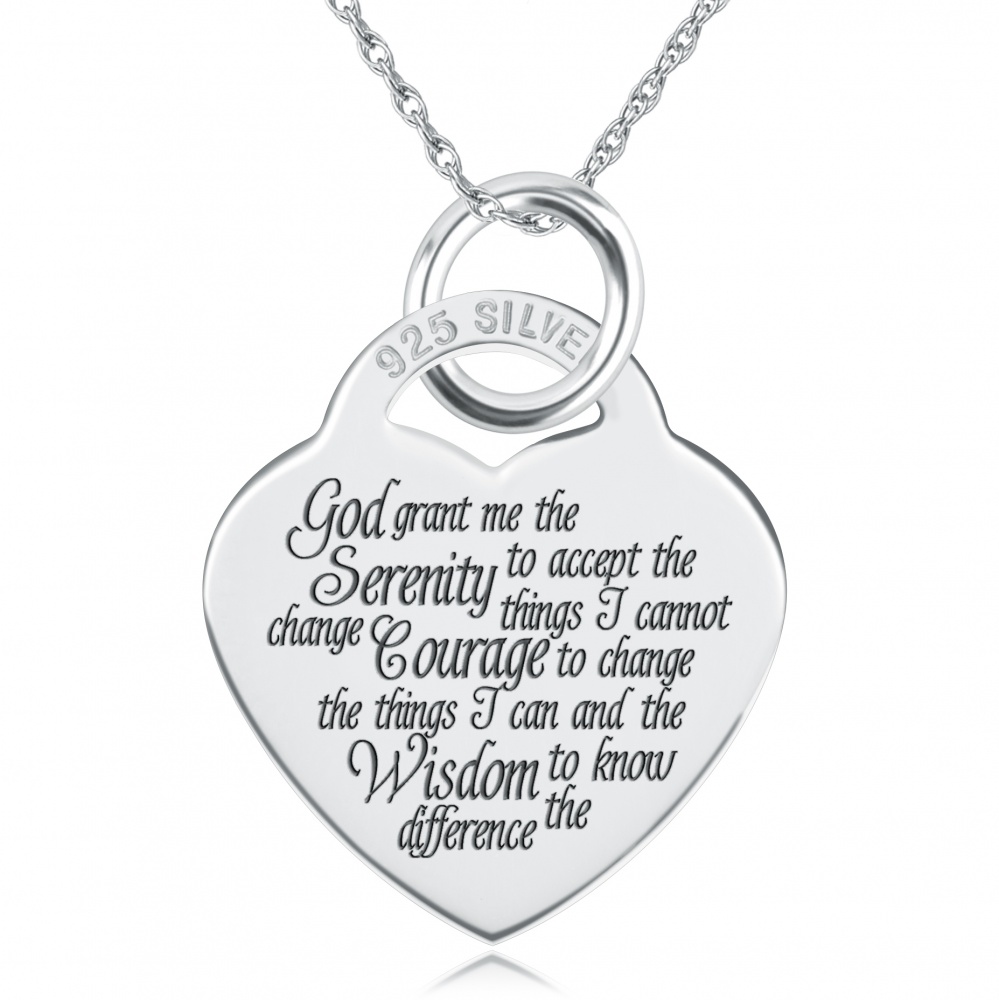Serenity Prayer Necklace, Personalised, Heart Shaped, Sterling Silver