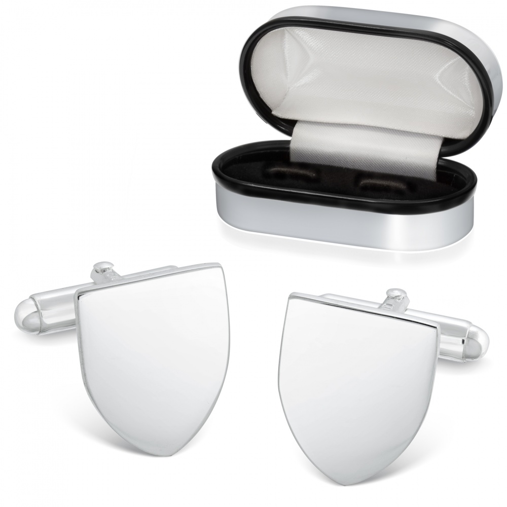 Shield Shaped Cufflinks, Personalised, Sterling Silver