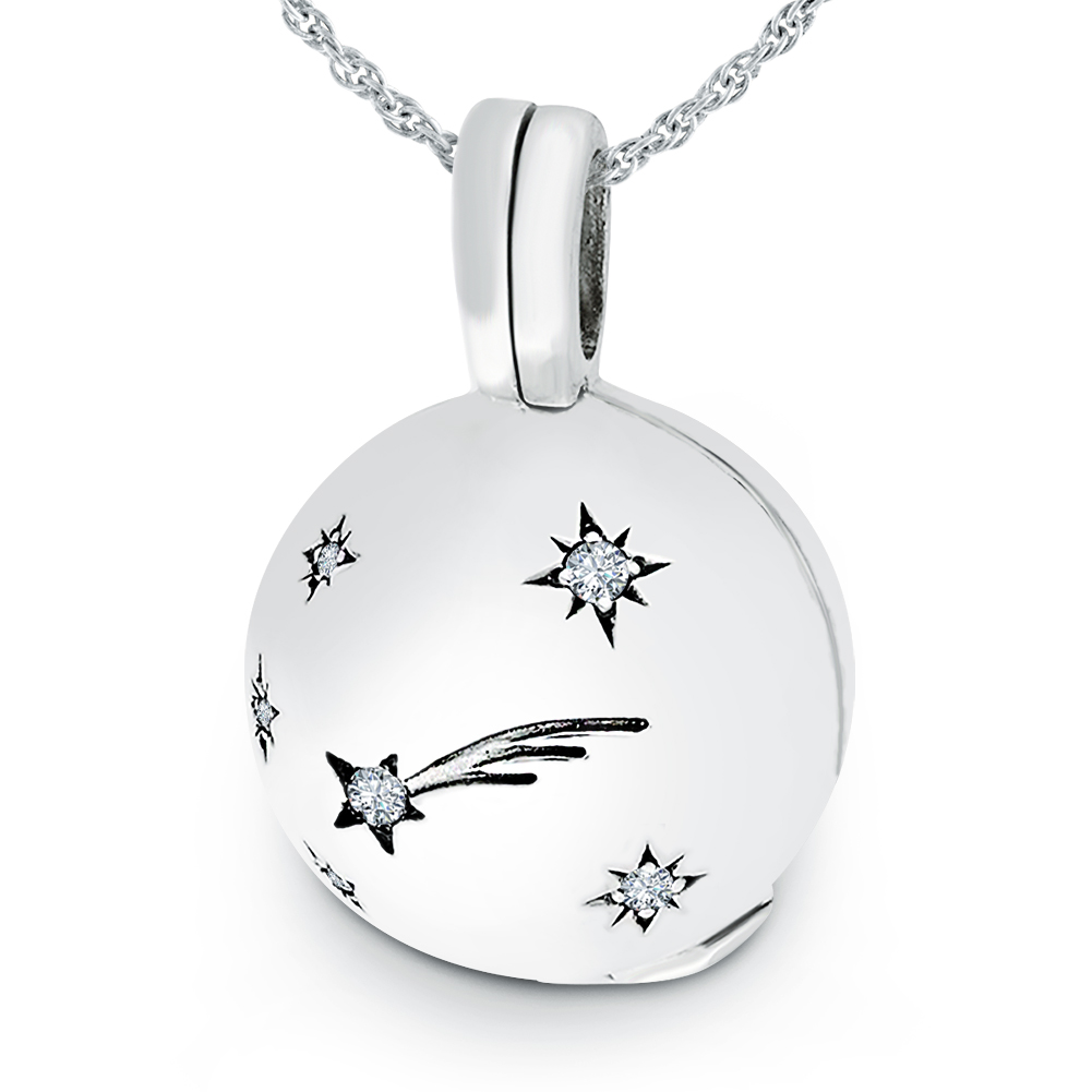 Shooting Star Ball Locket, Cubic Zirconia and Sterling Silver