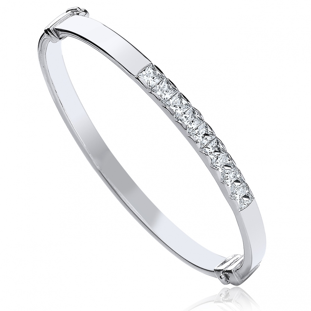 Single Row CZ Baby Bangle, Personalised / Engraved, 925 Sterling Silver