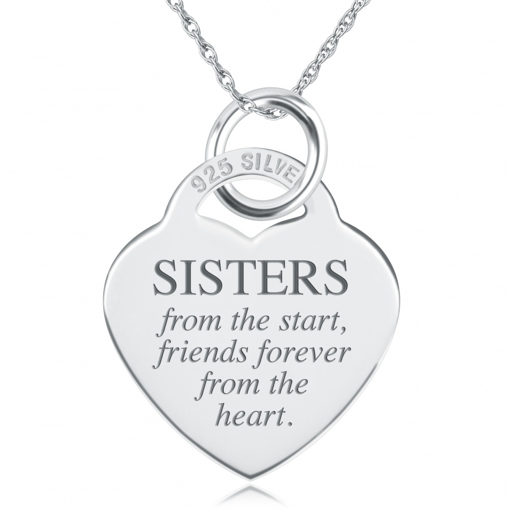 Sisters from the Start Necklace, Personalised, 925 Sterling Silver, Heart Shaped