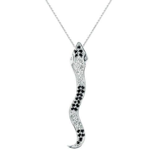 Snake Necklace, Black & White Cubic Zirconia, Sterling Silver