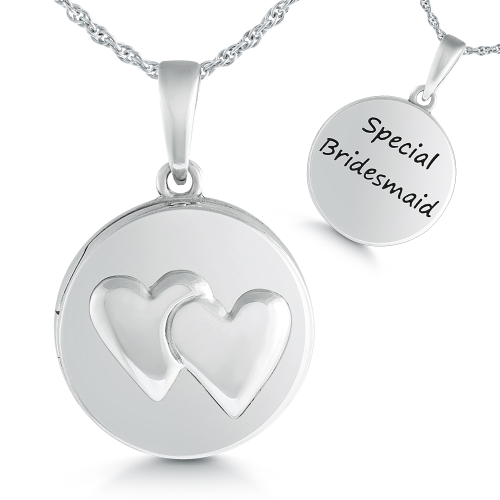 Girls Special Bridesmaid Double Heart Sterling Silver Locket Necklace by Pippa