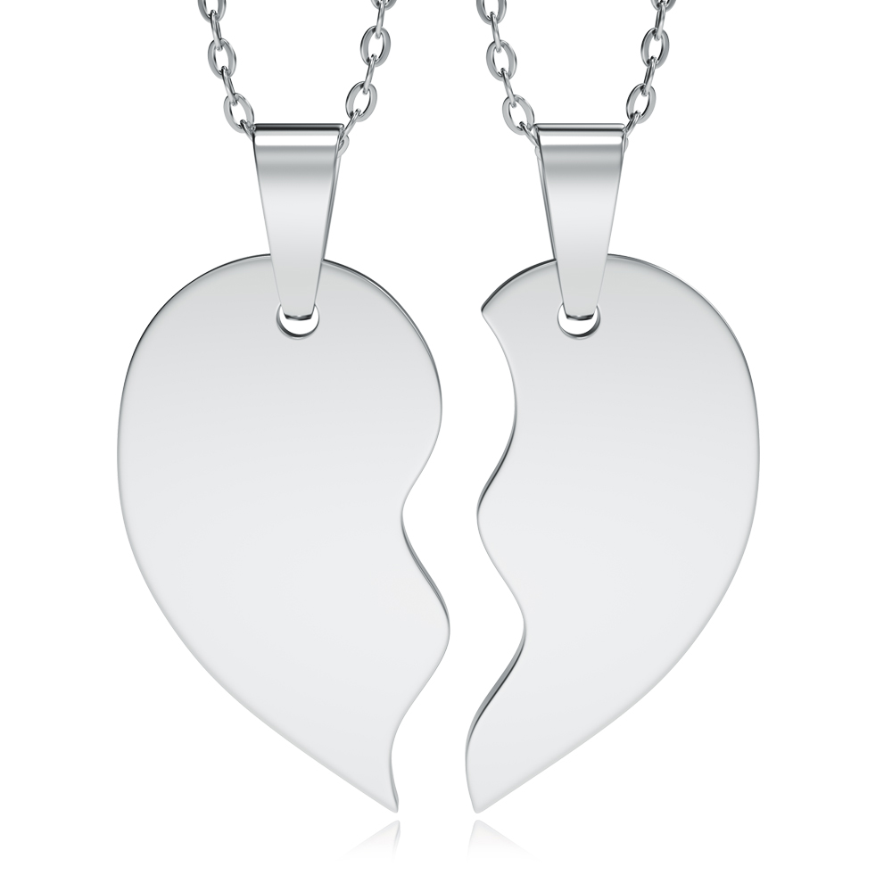 Split Heart Necklace, Personalised, Sharing, Stainless Steel