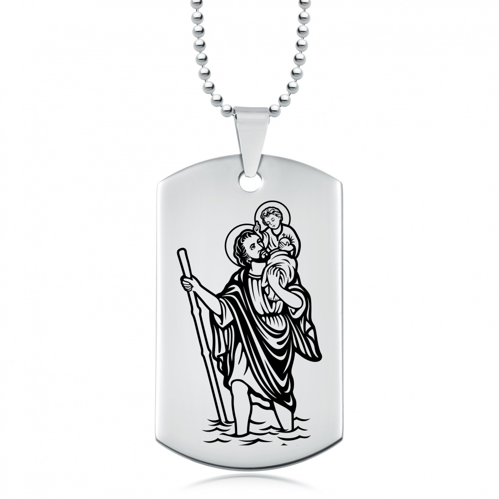 St Christopher Dog Tag, Stainless Steel, Personalised