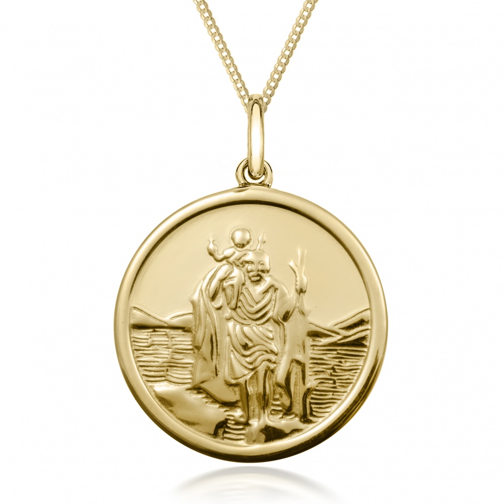St Christopher Necklace, Personalised, 9ct Gold, Unisex or Children