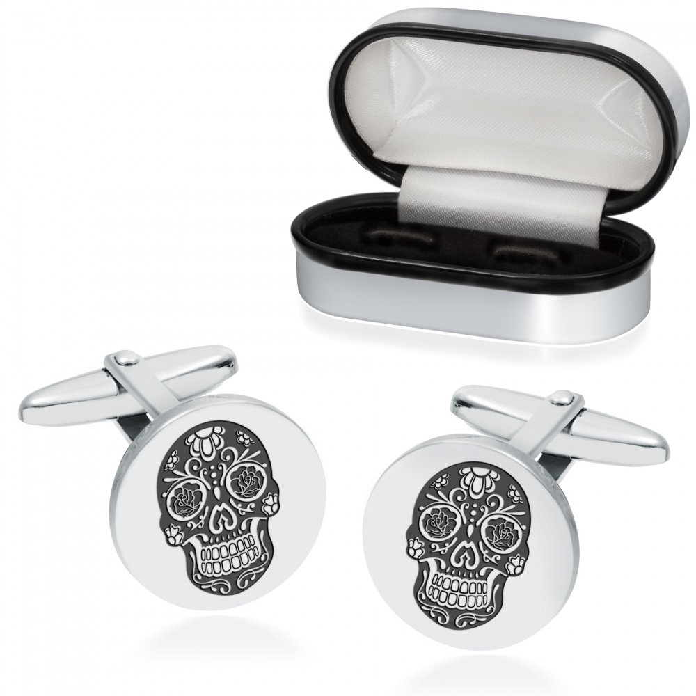 Sugar Skull, Day of the Dead Cufflinks, Personalised, 925 Sterling Silver