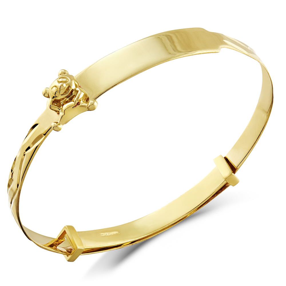 Teddy Bear Babies Bangle, 9ct Gold, Personalised / Engraved