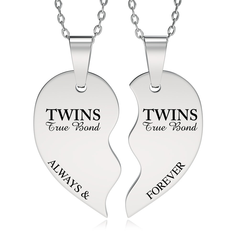 Twins, True Bond, Split Broken Heart Necklace (can be personalised)