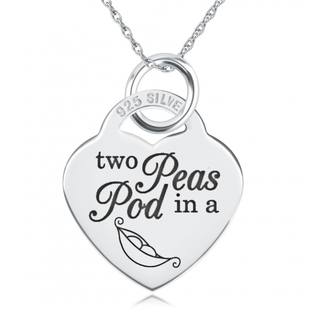 Two Peas In A Pod Heart Shaped Sterling Silver Necklace (can be personalised)