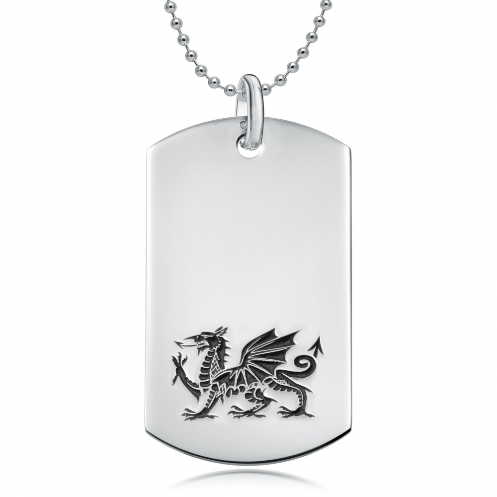 Welsh Dragon Dog Tag, Personalised / Engraved, 925 Sterling Silver