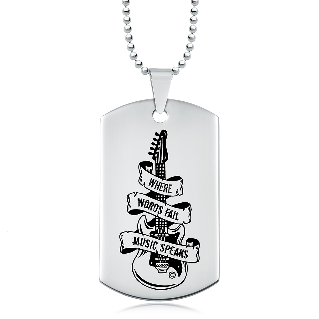Where Words Fail, Music Speaks Dog Tag, Personalised, Electric Guitar