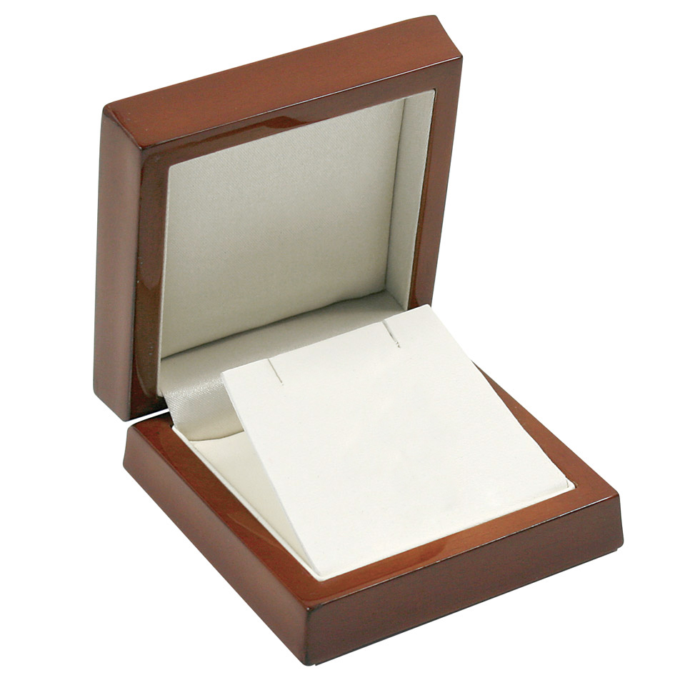 Wooden Pendant Box, Mahogany & Cream Leatherette Interior