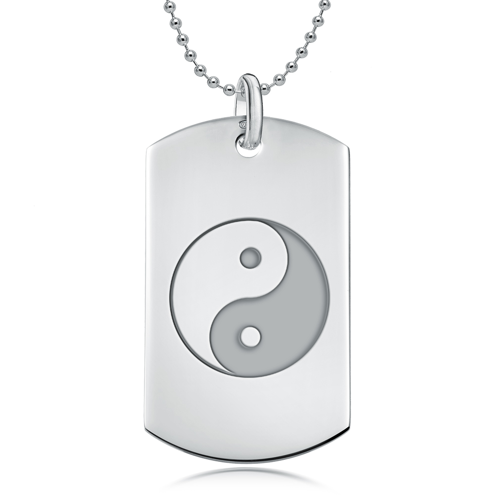 Yin Yang Sterling Silver Dog Tag Necklace (can be personalised)