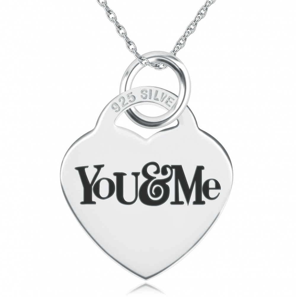 You and Me, Heart Shaped Sterling Silver Necklace (can be personalised)
