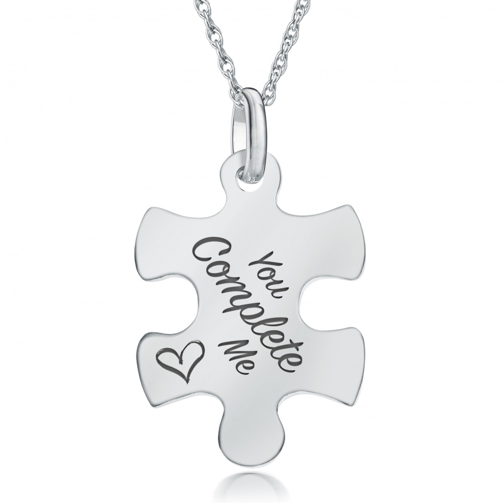 You Complete Me Jigsaw Necklace, Personalised, 925 Sterling Silver