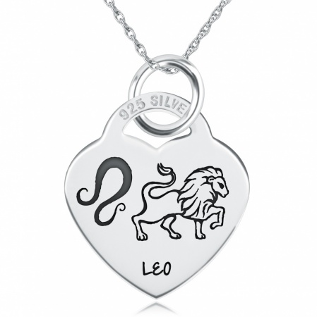 Leo Star Sign Heart Shaped Sterling Silver Necklace (can be personalised)