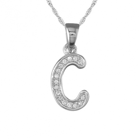 Girls Initial/Letter C Necklace Cubic Zirconia & Sterling Silver