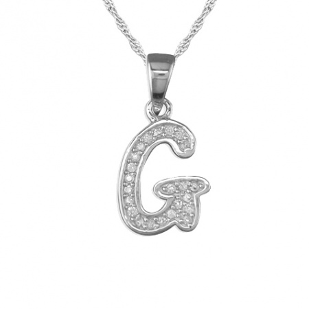 Girls Initial/Letter G Necklace Cubic Zirconia & Sterling Silver