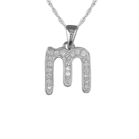 Girls Initial/Letter M Necklace Cubic Zirconia & Sterling Silver