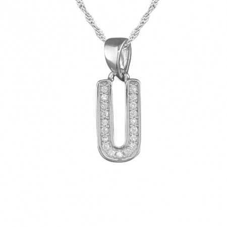Girls Initial/Letter U Necklace Cubic Zirconia & Sterling Silver