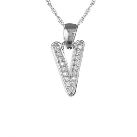 Girls Initial/Letter V Necklace Cubic Zirconia & Sterling Silver