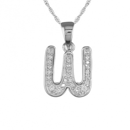 Girls Initial/Letter W Necklace Cubic Zirconia & Sterling Silver